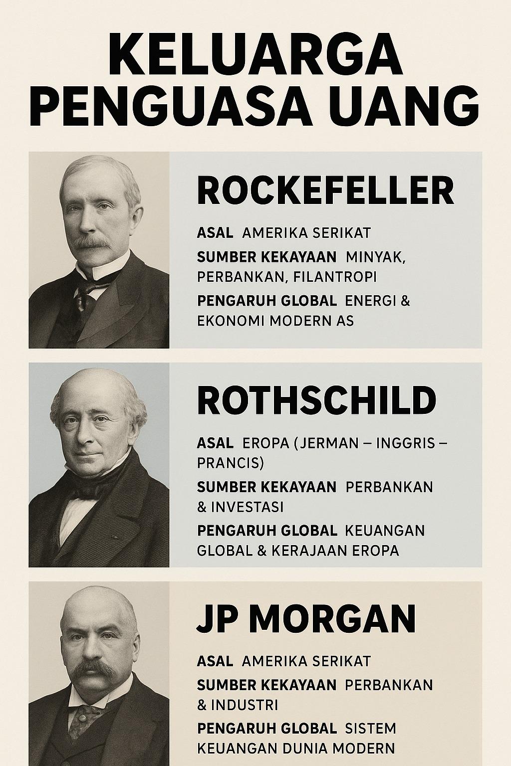 Keluarga Penguasa Uang: Rockefeller, Rothschild, dan JP Morgan – Trio Finansial yang Mengguncang Dunia